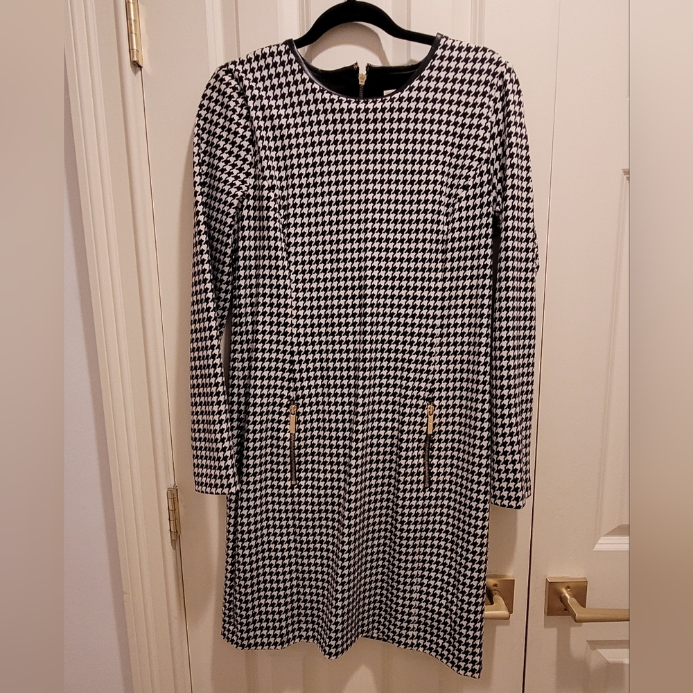 Michael kors herringbone long-sleeved dress. Gold zipper